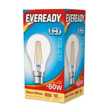 Eveready S15485 LED Filament GLS Bulb BC B22 7W (60W) Warm White 806LM Box of 5