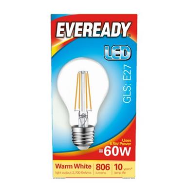 Eveready S15486 LED Filament GLS Bulb ES E27 7W (60W) Warm White 806LM Box of 5