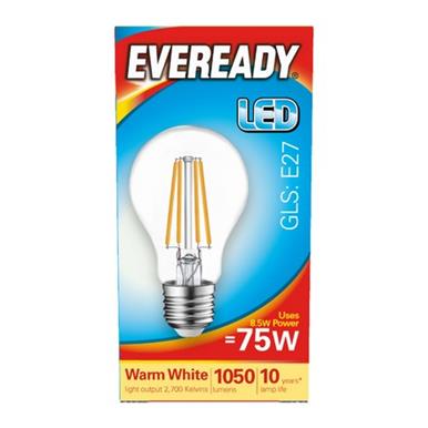 Eveready S15488 LED Filament GLS Bulb ES E27 8W (75W) Warm White 1050LM Box of 5