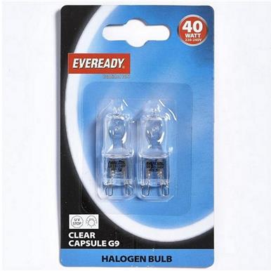 Eveready S819 G9 Clear Capsule Halogen Bulbs 40W Card of 2