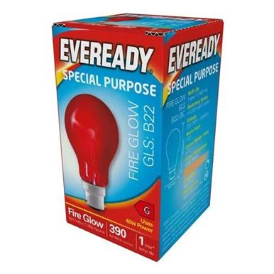 Eveready S854 Fire Glow GLS Bulb BC B22 40W Red Box of 10