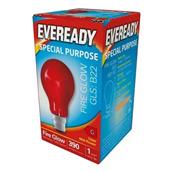 Eveready S854 Fire Glow GLS Bulb BC B22 40W Red Box of 10