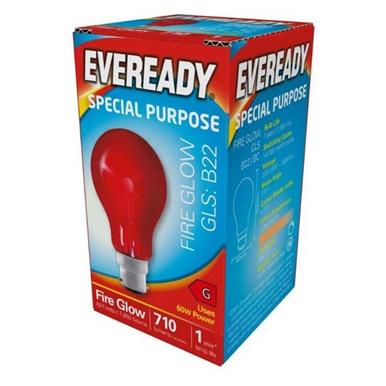 Eveready S855 Fire Glow GLS Bulb BC B22 60W Red Box of 10