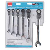 Hilka Ratchet Combination Spanner Set 6pc Flexible Head Metric Pro Craft