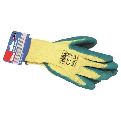 Hilka Green Latex Coated Gloves Size 10 / Large * Pack of 12 Pairs *