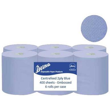 Desna Blue Centrefeed Embossed 2 Ply 80m Case of 6 Rolls