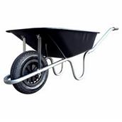 HNH Yellow Wheel Puncture Proof Black Wheelbarrow and Silver Frame 90L