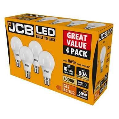 JCB S15143 LED GLS Opal BC B22 10W (60W) Warm White 806LM Box of 4