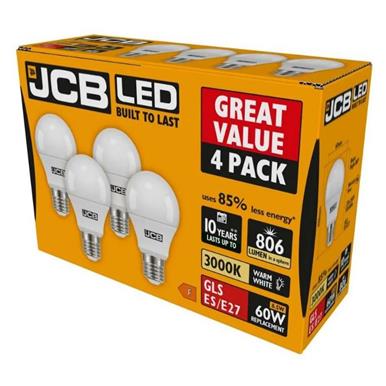 JCB S15144 LED GLS Opal ES E27 10W (60W) Warm White 806LM Box of 4