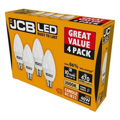 JCB S15145 LED Candle Opal BC B22 6W (40W) Warm White 470LM Box of 4