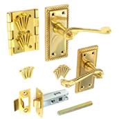 Securit DP7100 Georgian Brass External Scroll Lock Handle Door Pack * Clearance *
