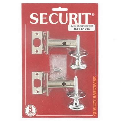 Securit S1085 Security Door Bolt x2 & Thumbturn x2 Chrome * Clearance *