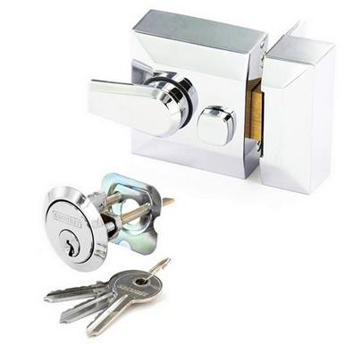 Securit S1729 Narrow Double Locking Nightlatch Polished Chrome with Chrome Cylinder with 3 Keys