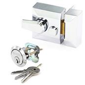 Securit S1729 Narrow Double Locking Nightlatch Polished Chrome with Chrome Cylinder with 3 Keys