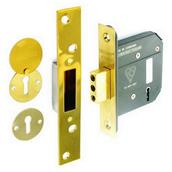 Securit S1795 5 Lever British Standard Dead Lock 76mm with 2 Keys Brass Plated BS3621