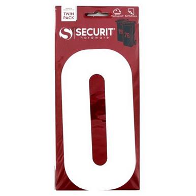 Securit S6910 White &#39;0&#39; Wheelie Bin Number 170mm Self Adhesive (Card of 2)