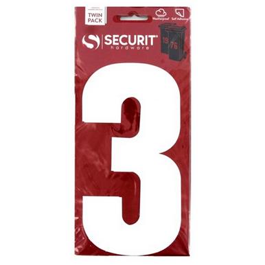 Securit S6913 White &#39;3&#39; Wheelie Bin Number 170mm Self Adhesive (Card of 2)