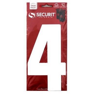 Securit S6914 White &#39;4&#39; Wheelie Bin Number 170mm Self Adhesive (Card of 2)