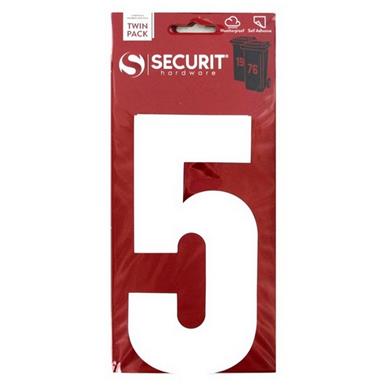 Securit S6915 White &#39;5&#39; Wheelie Bin Number 170mm Self Adhesive (Card of 2)