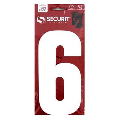 Securit S6916 White &#39;6&#39; Wheelie Bin Number 170mm Self Adhesive (Card of 2)