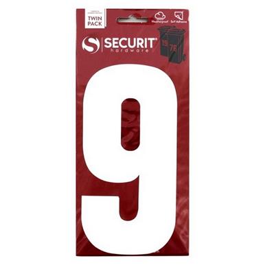 Securit S6919 White &#39;9&#39; Wheelie Bin Number 170mm Self Adhesive (Card of 2)