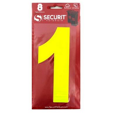 Securit S6921 Wheelie Bin Number 1 Hi Viz Yellow 160mm Self Adhesive (Card of 1)