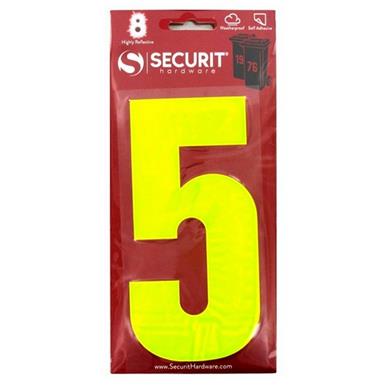 Securit S6925 Wheelie Bin Number 5 Hi Viz Yellow 160mm Self Adhesive (Card of 1)