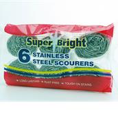 Super Bright Stainless Steel Scourer Pack of 6