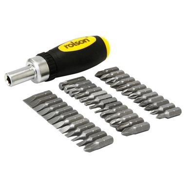 Rolson 28419 Stubby Ratchet Screwdriver & Bit Set in Case 38Pc