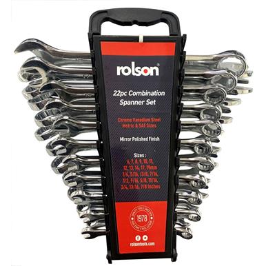 Rolson 46685 Combination Spanner Set On Rack 22Pc