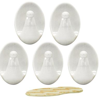 Rolson 61320 Removable Adhesive Plastic Hooks White 35 x 23mm 5Pc