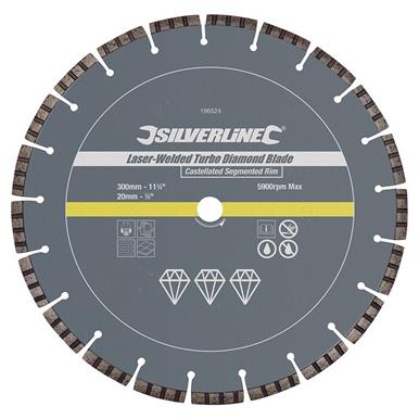 Silverline (196524) Laser-Welded Turbo Diamond Blade 300x20mm Castellated Segment * Clearance *