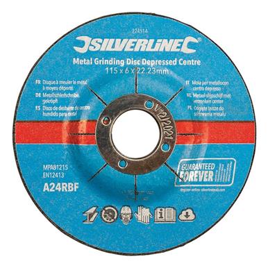 Silverline (224514) Metal Grinding Discs Depressed Centre 115 x 6 x 22.23mm Pack of 10