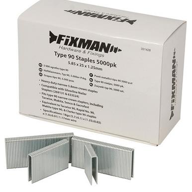 Fixman (331428) Type 90 Staples 5.80 x 25 x 1.25mm (Pack of 5000)