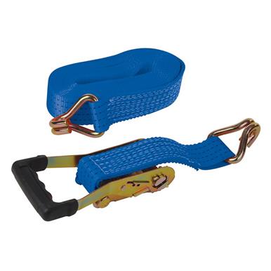 Silverline (356874) Rubber-Handled Ratchet Tie Down Strap J-Hook 8m x 50mm Rated 1300Kg Capacity 2600Kg