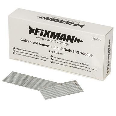 Fixman (585359) Galvanised Smooth Shank Nails 18G 25 x 1.25mm Box of 5000