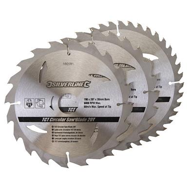Silverline (590591) TCT Circular Saw Blades 20 24 40T 3pk 190 x 30 - 25 20mm