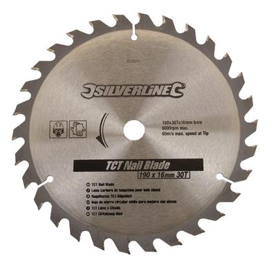 Silverline (633507) TCT Nail Blade 30T 190 x 16 - No Rings * Discontinued Line *