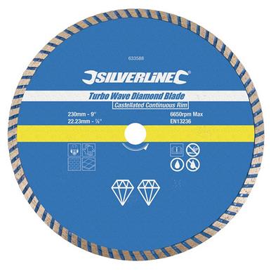 Silverline (633588) Turbo Wave Diamond Blade 230 x 22.23mm Castellated Continuous Rim * Clearance *