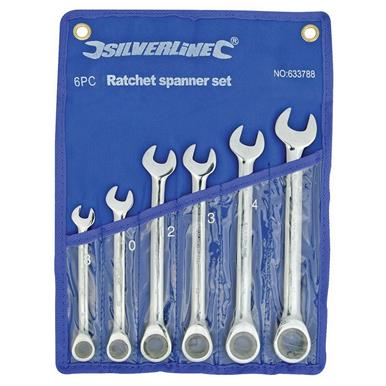 Silverline (633788) Fixed Head Ratchet Spanner Set 6pce 8 - 17mm