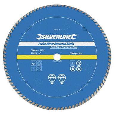 Silverline (675104) Turbo Wave Diamond Blade 300 x 20mm Castelled Continuous Rim * Stock Clearance *