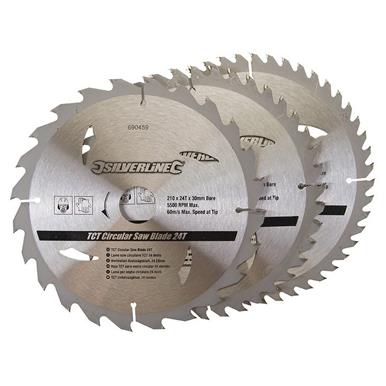 Silverline (690459) TCT Circular Saw Blades 24 40 48T 3pk 210 x 30 - 25 16mm
