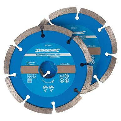 Silverline (807350) Mortar Raking Diamond Blade 2pk 115 x 22.23mm Segmented Rim