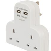 PowerMaster (819066) Dual Socket T Adaptor with Twin USB