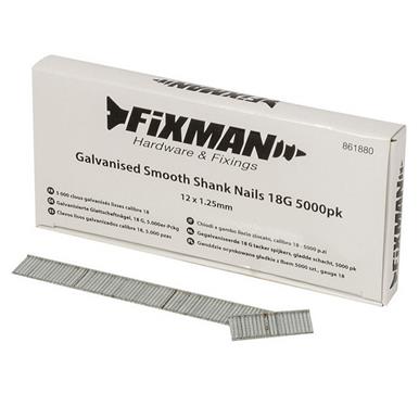 Fixman (861880) Galvanised Smooth Shank Nails 18G 12 x 1.25mm Box of 5000