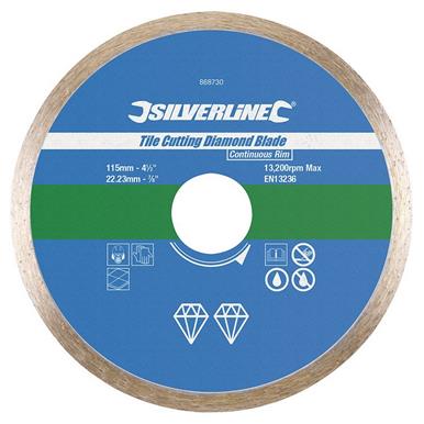 Silverline (868730) Tile Cutting Diamond Blade 115 x 22.23mm Continuous Rim
