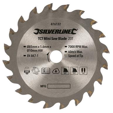 Silverline (876132) TCT Mini Saw Blade 85mm Dia - 10mm Bore - 20T