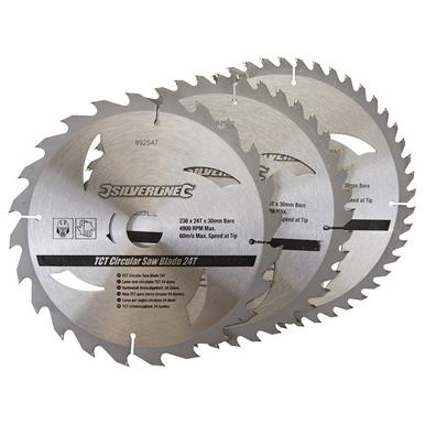 Silverline (892547) TCT Circular Saw Blades 24 40 48T 3pk 230 x 30 - 25 20