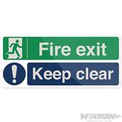 Fixman (968217) Fire Exit Keep Clear Sign 450 x 200mm Rigid