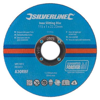 Silverline (972926) Inox Slitting Discs 115 x 1 x 22.23mm Pack of 10
